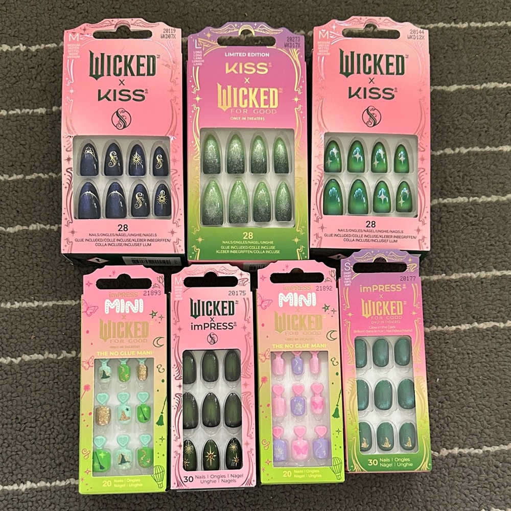 Kiss Wicked & imPRESS Assorted Green, Navy, Pink Press-On Nail Lot